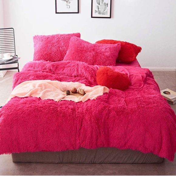 5 Pcs Duvet Cover Faux Fur Lux Ultra Soft Hot Pink
